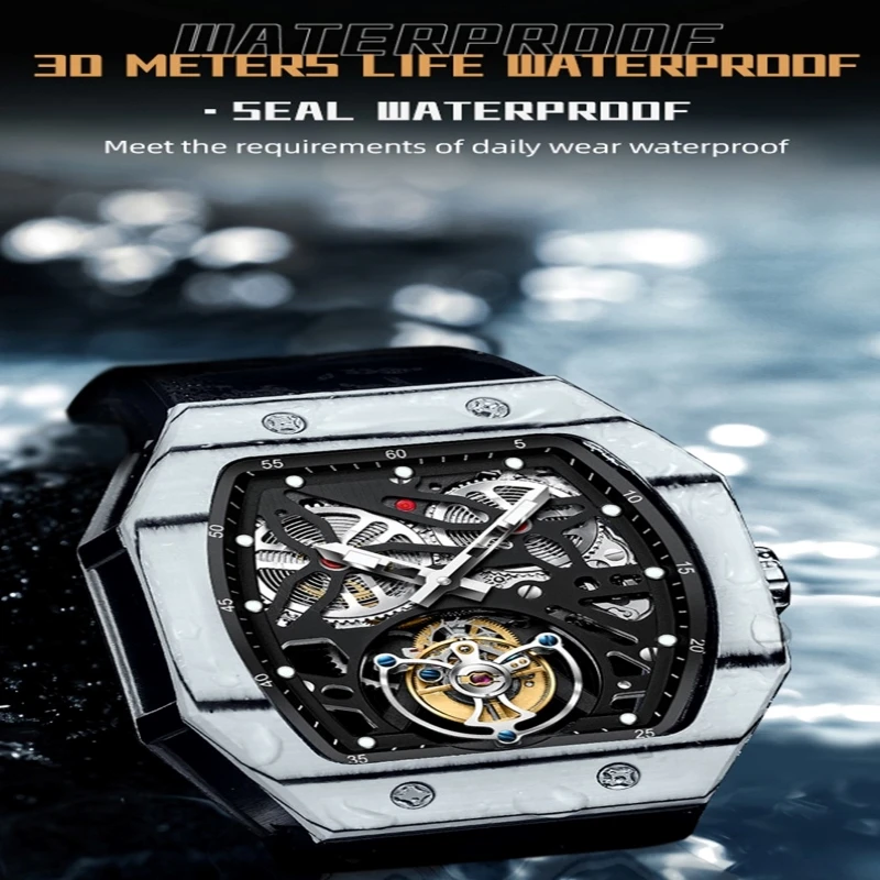 AESOP Tourbillon Movement Skeleton Watch For Men Luminous Luxury Sports Designer Mechanical Waterproof Watches Barrel Shape 2022