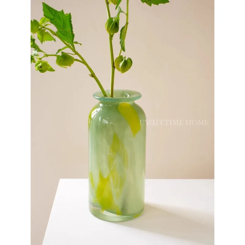 New Chinese green jade texture gradual change medieval glass glass vase flower arrangement ornament