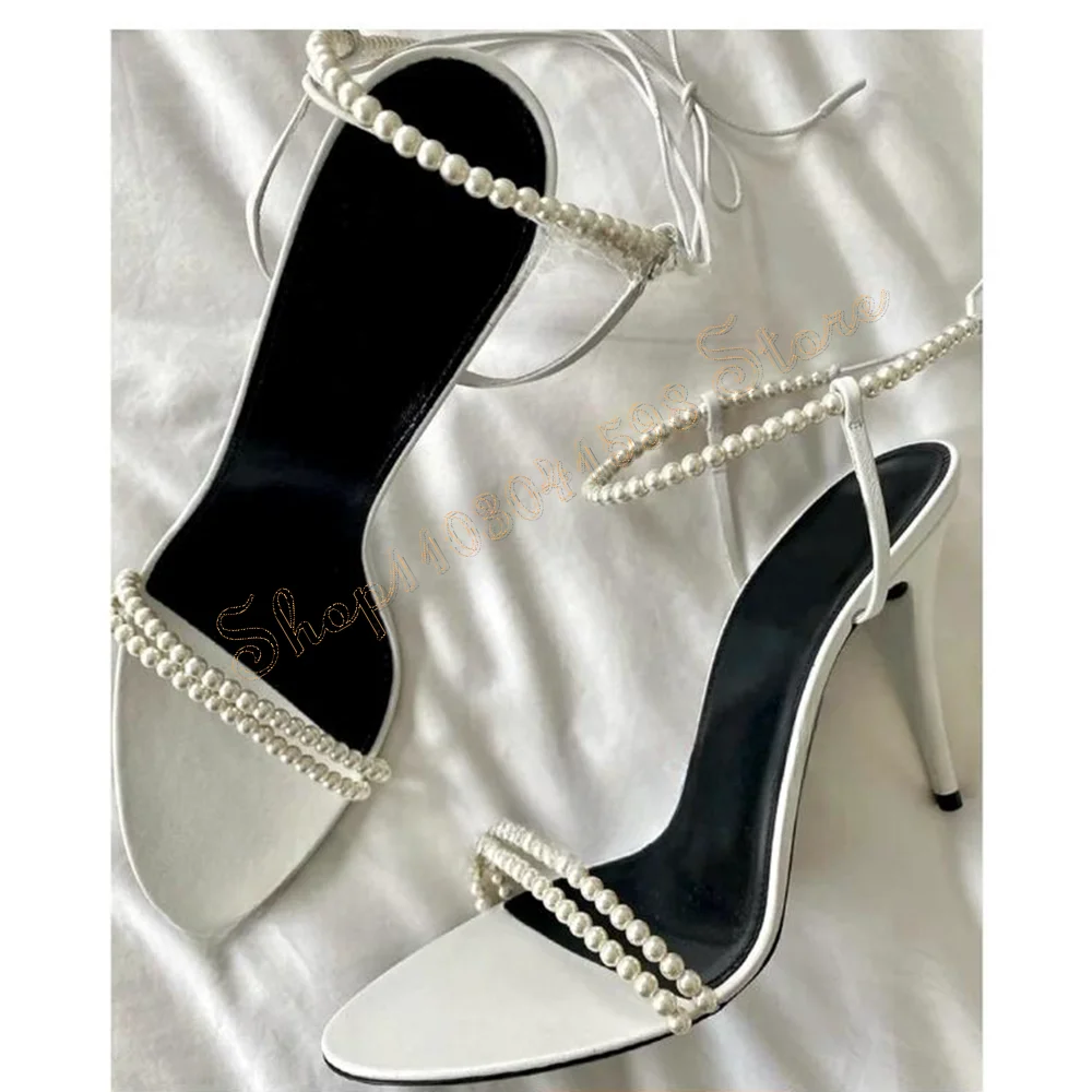 Pearl Chain Straps Sandals Stilettos High Heels Peep Toe  High Heel Shoes for Women Sexy Party Heels 2024 New Zapatos Para Mujer