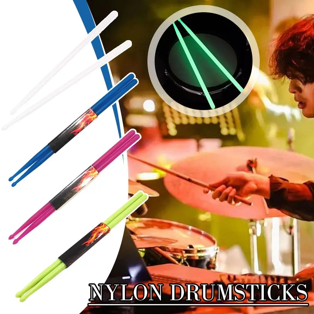 1Pair 5A Luminous Drum Stick Nylon Fluorescent Drumsticks Musical Instrument Performance Fluorescent Drumsticks