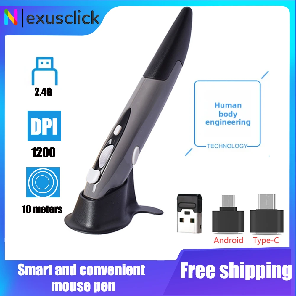 

2.4G Wireless Optical Pen Mouse, 4-Button, 1200 DPI, Portable, Ergonomic Design, Suitable for Tablets and Apple iPads