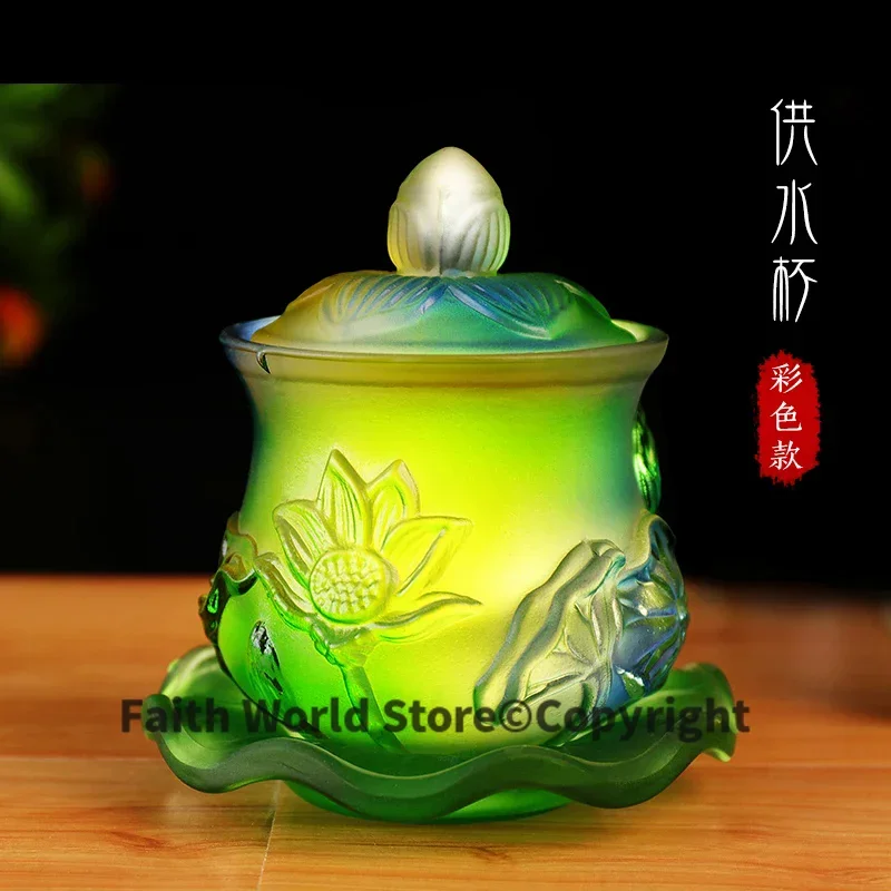 Wholesale Buddhist articles rite CUP Tibetan Buddhism ceremonies worship HUFA Holy water Colored Glaze Lotus CUP -