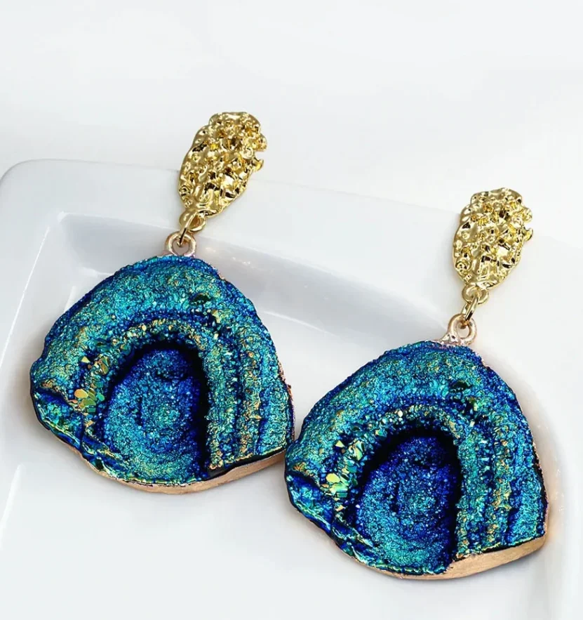 Geometric Personalized Wrinkled Blue Color Irregular Metal Dangle Earrings Pendant Accessories For Women‘s Custom Jewelry