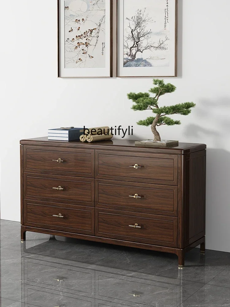 

cc182New Chinese-style chest cabinet All solid wood storage cabinet Ebony living room wall storage side cabinet R