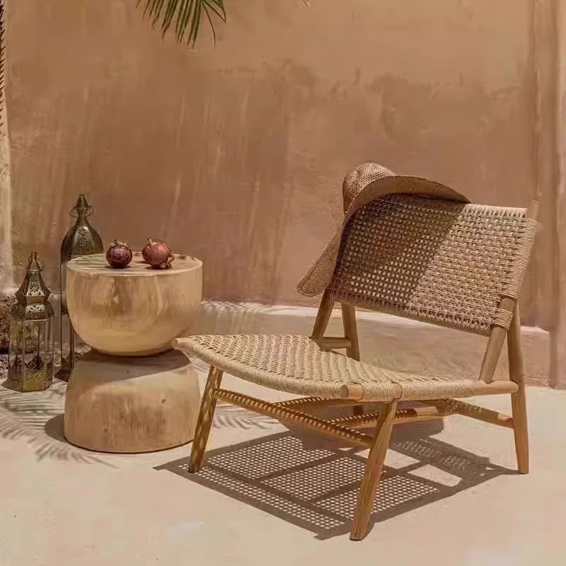 Outdoor rattan solid wood sofa chair courtyard rattan chair leisure terrace homestay pastoral waterproof and sunscreen furniture