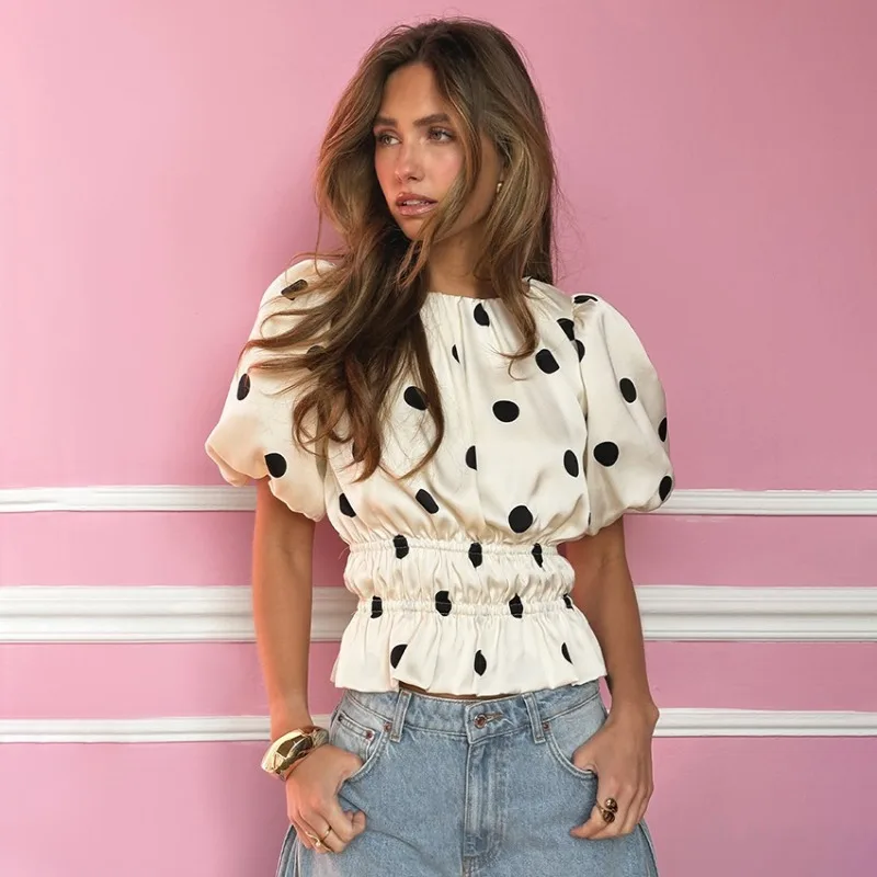 Women 2026 Spring Summer New Hot Selling Fashion Slim Fit Polka Dot Blouse Elegant Commute Versatile Trendy Chic Daily Hit Style