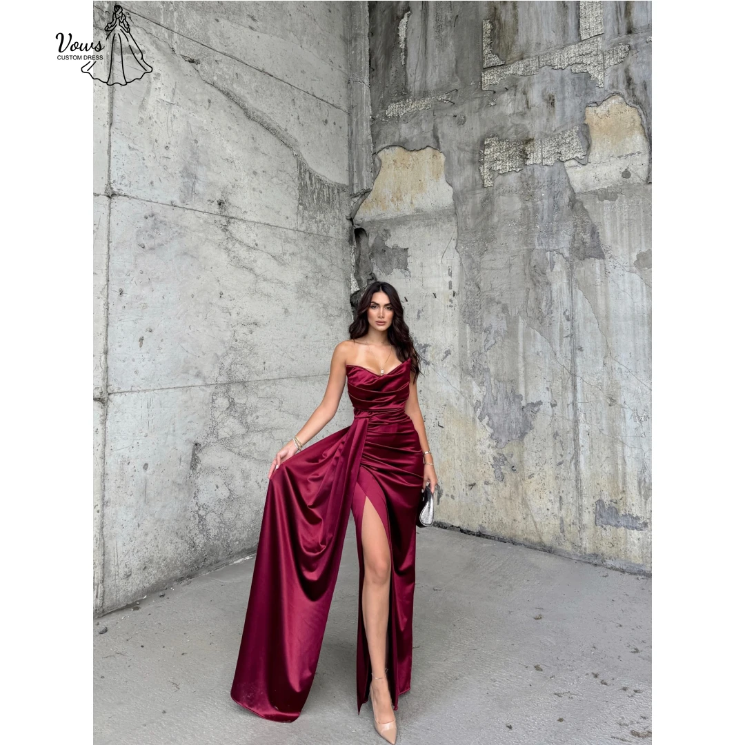 

Vows Wedding Evening Dress Woman Satin Cloth Luxurious Women's Evening Dresses for Special Occasions Custom Made Line A Slit
