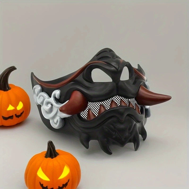 Realistische 3D Japanische Samurai-Maske mit Furchtbaren Zähnen, Leichte Halloween-Cosplay-Maske, Atmungsaktive Fang-Maske, Kleidungszubehör