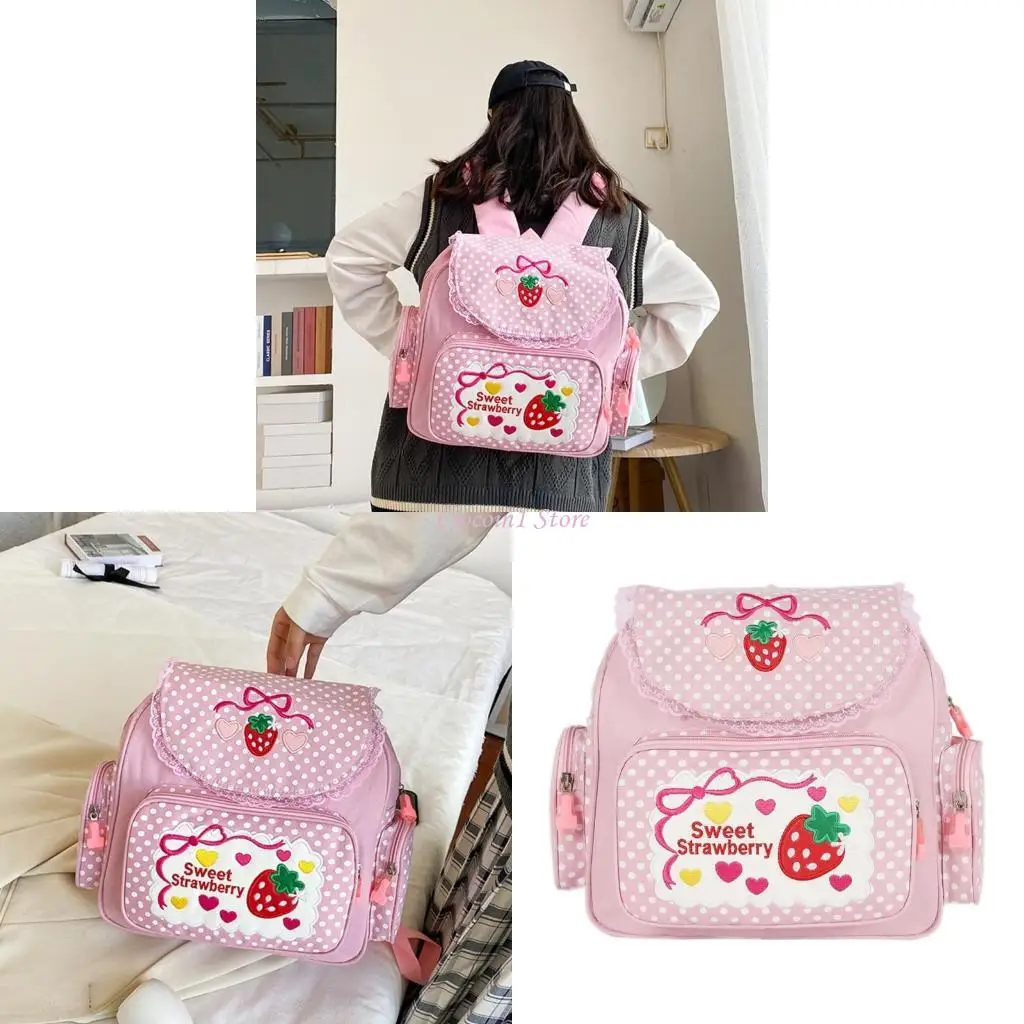

Y1UB Girl Embroidery Strawberry School Backpack Children's Schoolbag Student Girls Birthday Gift Japanese Cartoon
