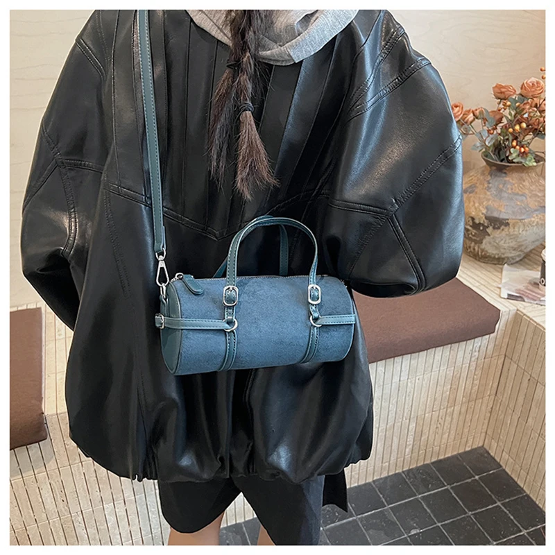 

Fashion Barrel-shaped Women Handbags Faux Suede Crossbody Bag Candy Color Small Flap Shoulder Bags for Women PU Clutch Ladies