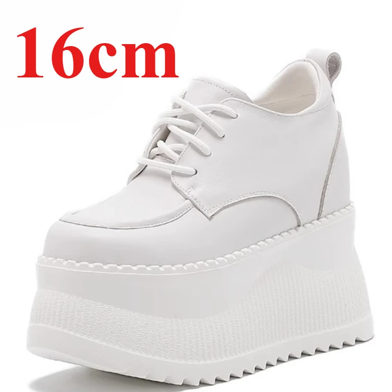 Invisible Height Increasing Shoes for Women's 16cm Increased Super High Heels Genuine Leather Thick Bottom Casual Elevated Shoes