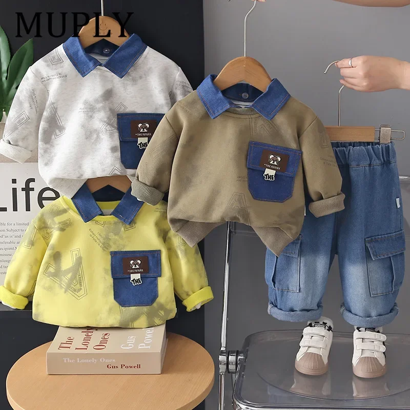 Boys 2 Pcs Cotton Polo Shirt & Pants Set Long Sleeve Spring Autumn Casual Outfit Fashion Sportswear for Kids 1-5 Years