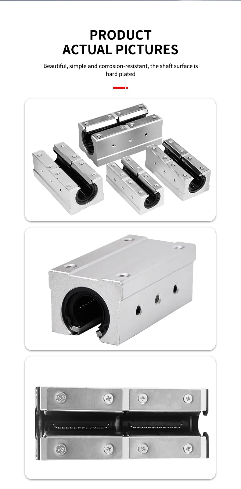 Optische Achse Offenes Lineares Gleitlager SBR12/16/20/25/30LUU Verlängerte Aluminiumlegierung Hochpräzise Austauschbar – Detail 9
