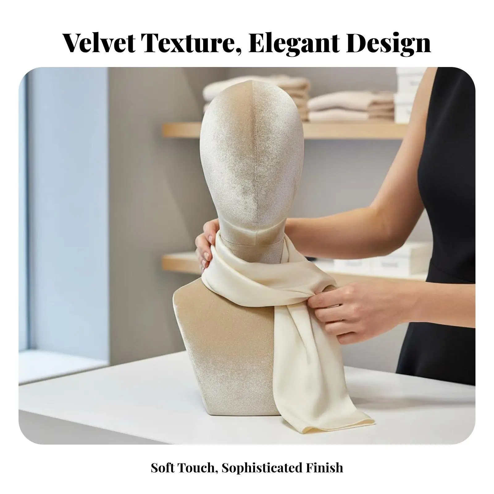 Velvet Flocked Display Head for Wig Hat Scarf Jewelry Showcase Retail Store Fixture Lightweight Mannequin Bust Stand