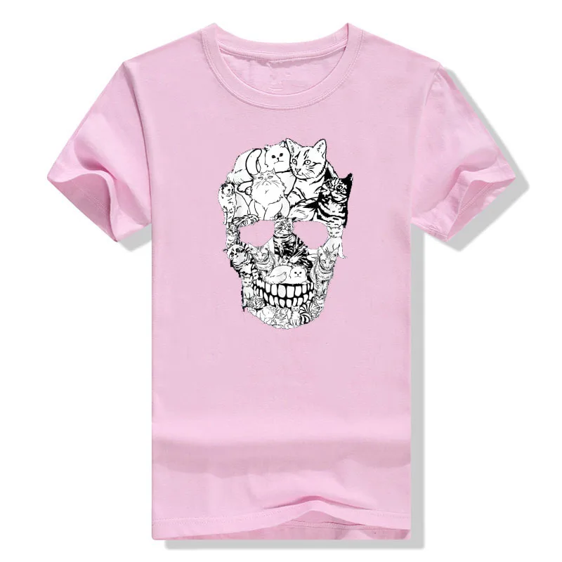 Kitty Skeleton Halloween Costume Skull Cat T-Shirt Aesthetic Clothes Cat-Lover Graphic Tee Gothic Style Cute Animal Print Tops