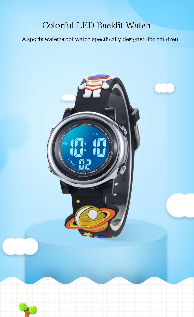 UTHAI C11 Children's Electronic Watch Waterproof Alarm Clock Kids Boy Student Multi-functional Cartoon Sports Astronaut Planet