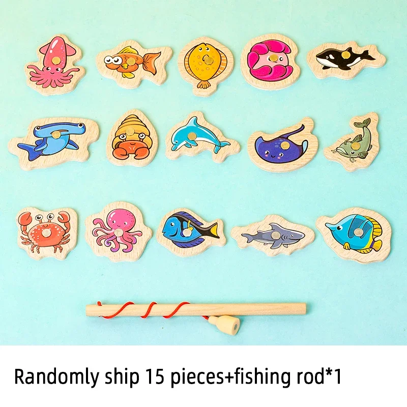 Angeln Spielzeug Montessori Holz Für Kinder Magnetische Marine Leben Erkenntnis Fisch Spiele Eltern-kind-Interaktive Pädagogisches Spielzeug