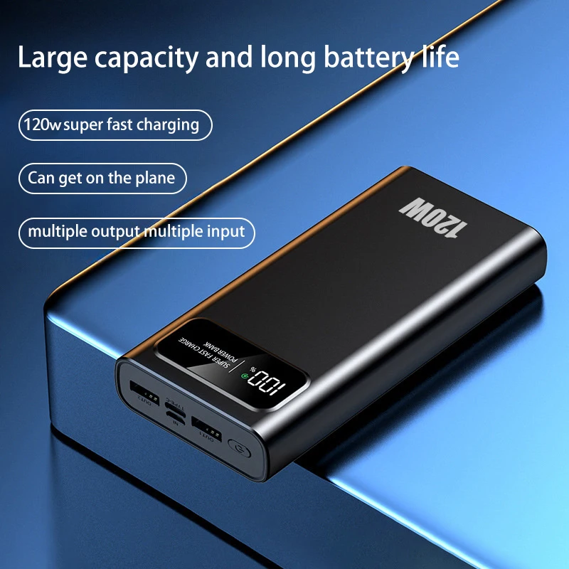 Lenovo 50000mAh 120W Power Bank Super szybkie ładowanie baterii o dużej pojemności cyfrowy wyświetlacz przenośny dla Iphone Samsung Xiaomi