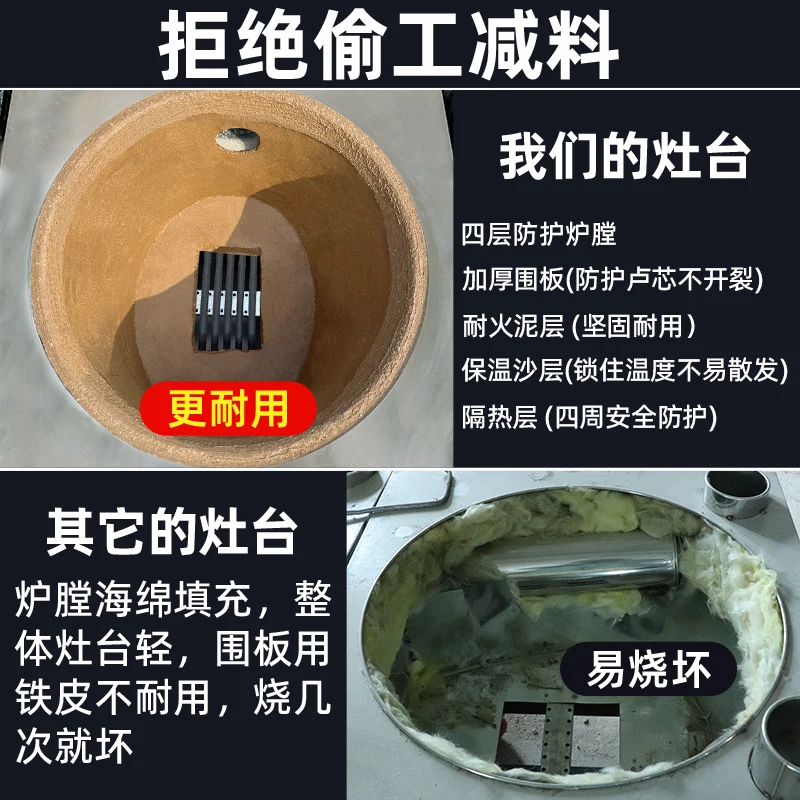 Rural stainless steel mobile new firewood stove, household wood-burning double-pot stove with gas and gas dual-purpose stove