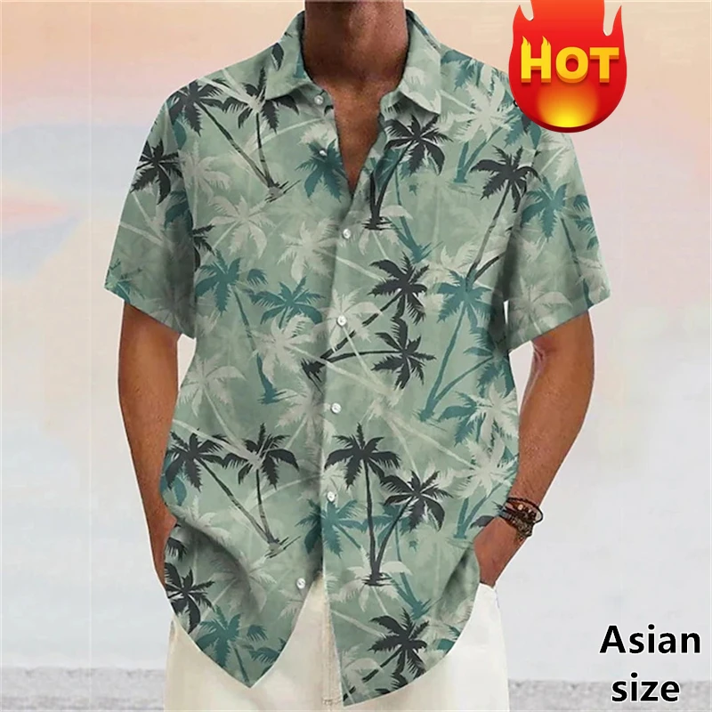 Hawaiian Shirts For Men Women 3D Coconut Tree Print Lapel Button Shirt Short Sleeves Fashion Designer Casual Summer Blouse Tops