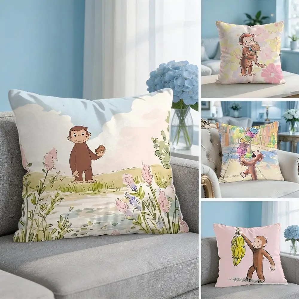 G-George The Curious Monkey Cushion Cover Soft Short Plush Throw Pillow Cover Hidden Zipper Cutecore Sofa Bedroom Home Decor
