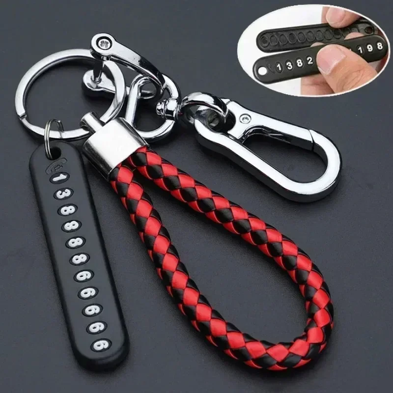 Anti-Lost Keychain Car Braided Rope Key Pendant with Phone Number Strip Card Weave Rope Keyfob Keyring Key Holder Accessories