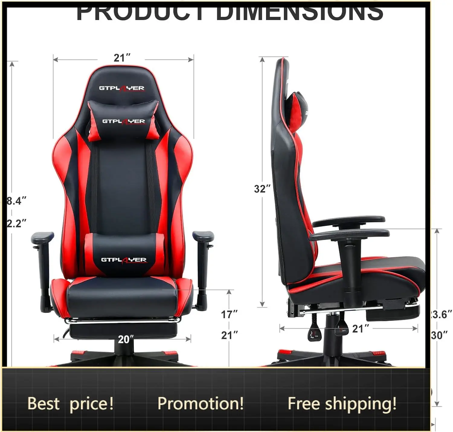 

Gaming Chair with Footrest, Ergonomic Computer Game Desk Chair, Reclining Gamer Chair Seat Height Adjustment, Swivel Rocker with