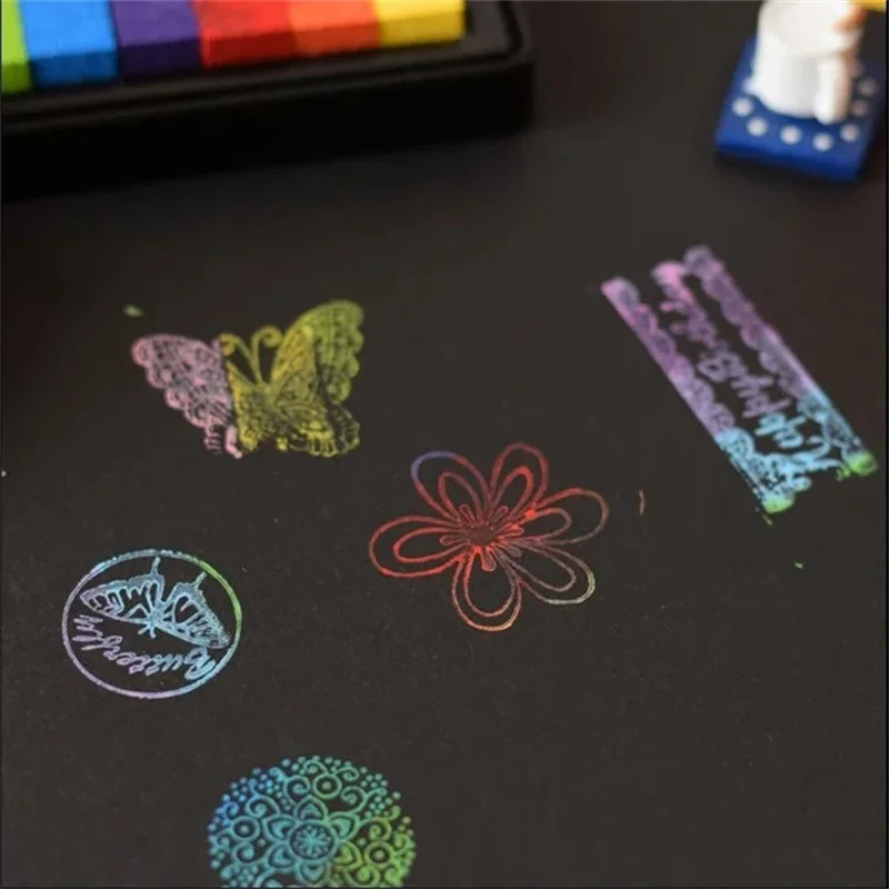 6 colors Safety Non-Toxic Ink Pad Creative Rainbow Inkpad Rubber Stamp Oil Based for Children\'s Finger Print DIY Art Kids Gift