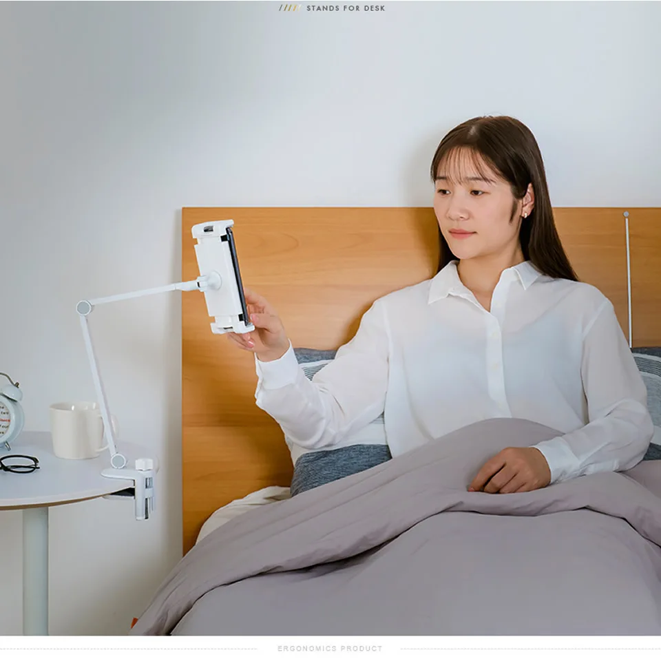 Tablet Stand Rotating Long Arm Mobile Phone Holder Height/Angle Adjustable Aluminium Alloy Tablet Mount for 4-13inch iPhone iPad
