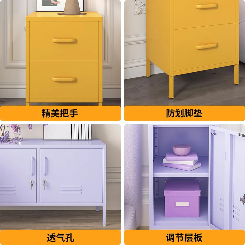 European and American steel household bedside locker simple double layer European and American fresh locker