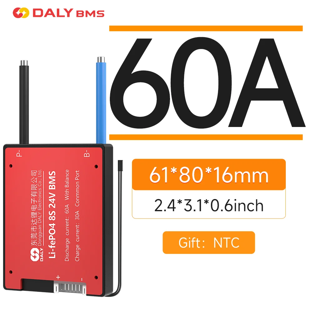 Daly-BMS 60A con equilibrador NTC para Lifepo4, batería de litio de iones de litio de 3,2 V, 3,7 V, scooter de 12V, 24V, 36V, 48V, BMS