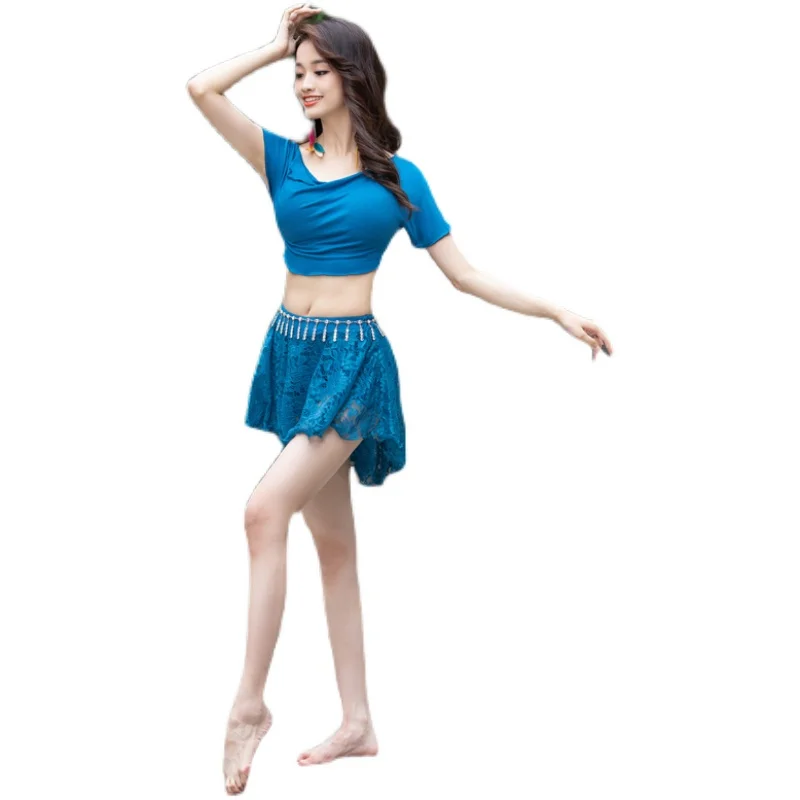 Personalizado novo conjunto de trajes de dança do ventre para iniciantes rendas vestido de prática feminina saia sexy roupas indianas saia superior cinto meias