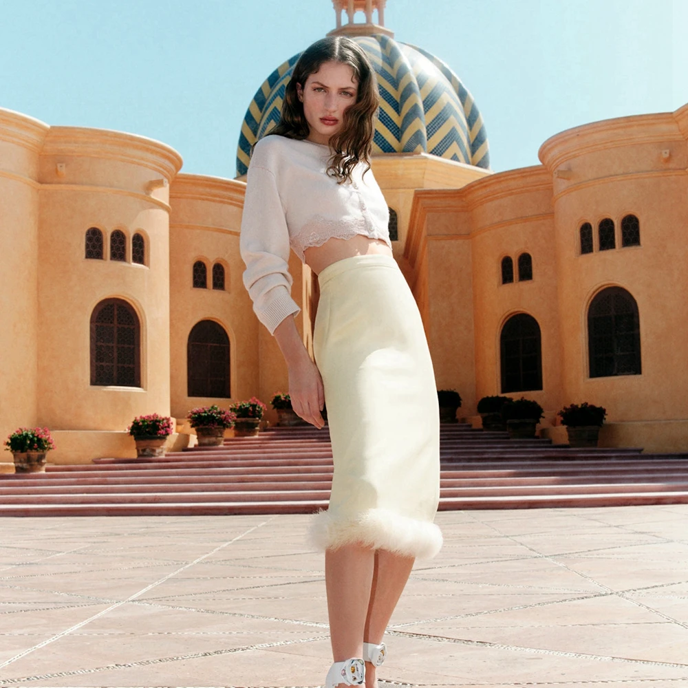 

Стильная атласная юбка-карандаш для женщин, длиной до колена, с оборками, для вечерних мероприятий, с высокой талией, для официальных случаев, на заказ ﻿