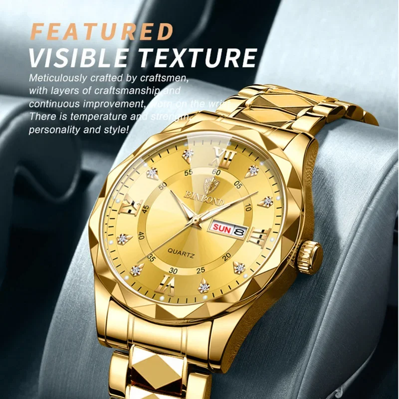 

New Luxury Watch Business 50 ATM Waterproof Male Clock Luminous Date Stainless Steel Square Quartz Men Watches reloj hombre