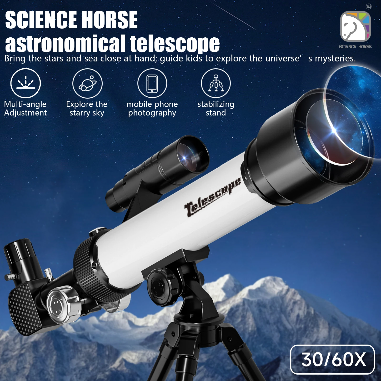 Astronomy Telescope for Beginners, 30/60X Eyepieces, Adjustable Tripod & Finder Scope, use for Stargazing