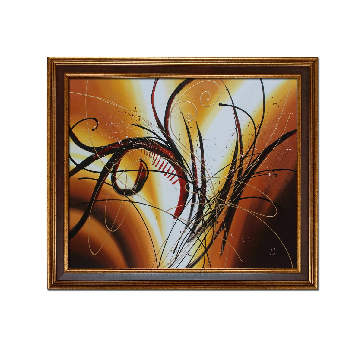 

Golden Framed-Hand Painted Oil Painting,Modern Brown Abstract Reproduction on Canvas Wall Art Home Decor