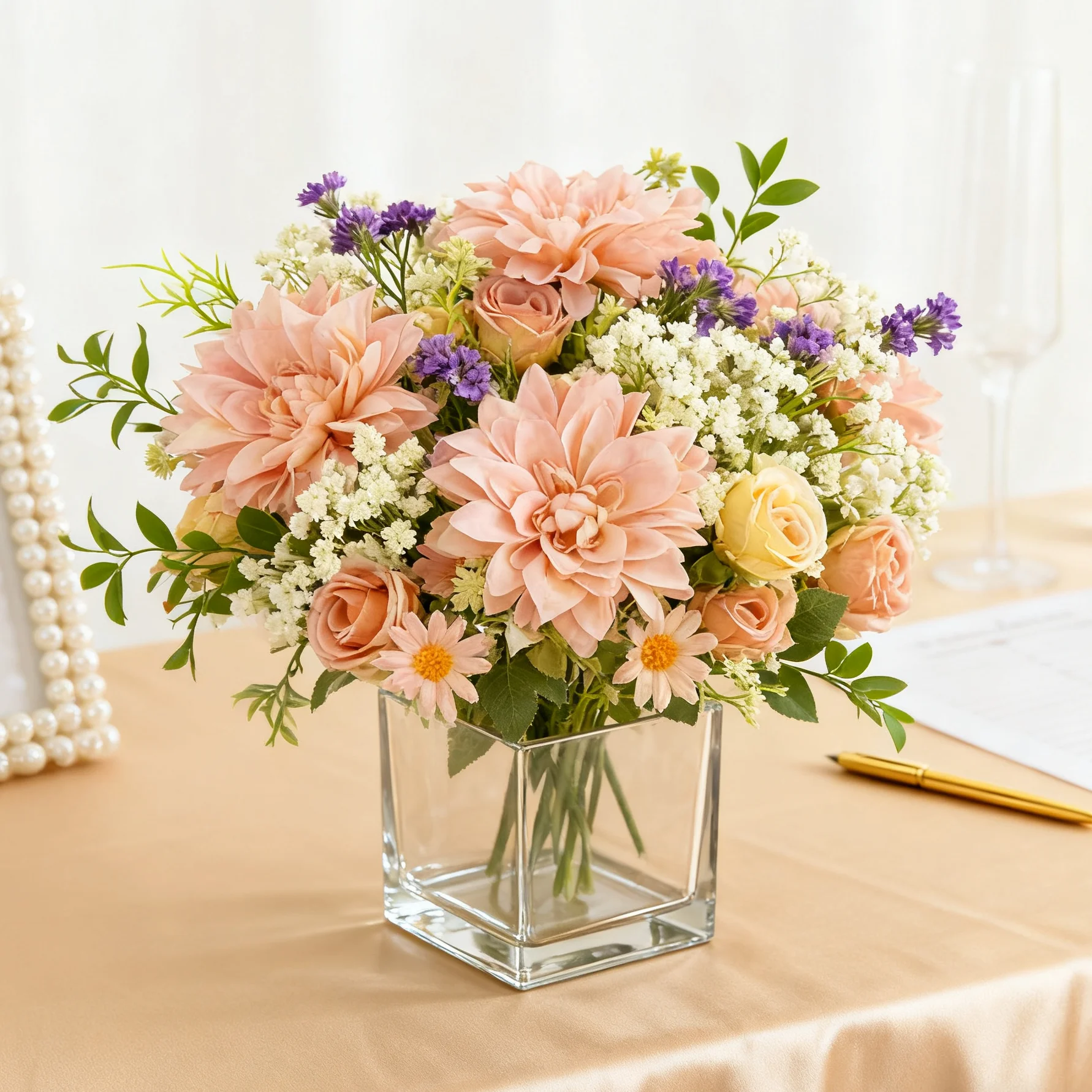1/3 stücke Künstliche Rose Blumen Hochzeit Hause Schlafzimmer Tisch Dekor Brautsträuße Garten Gefälschte Seide Dahlie Hortensien Vase Im Freien