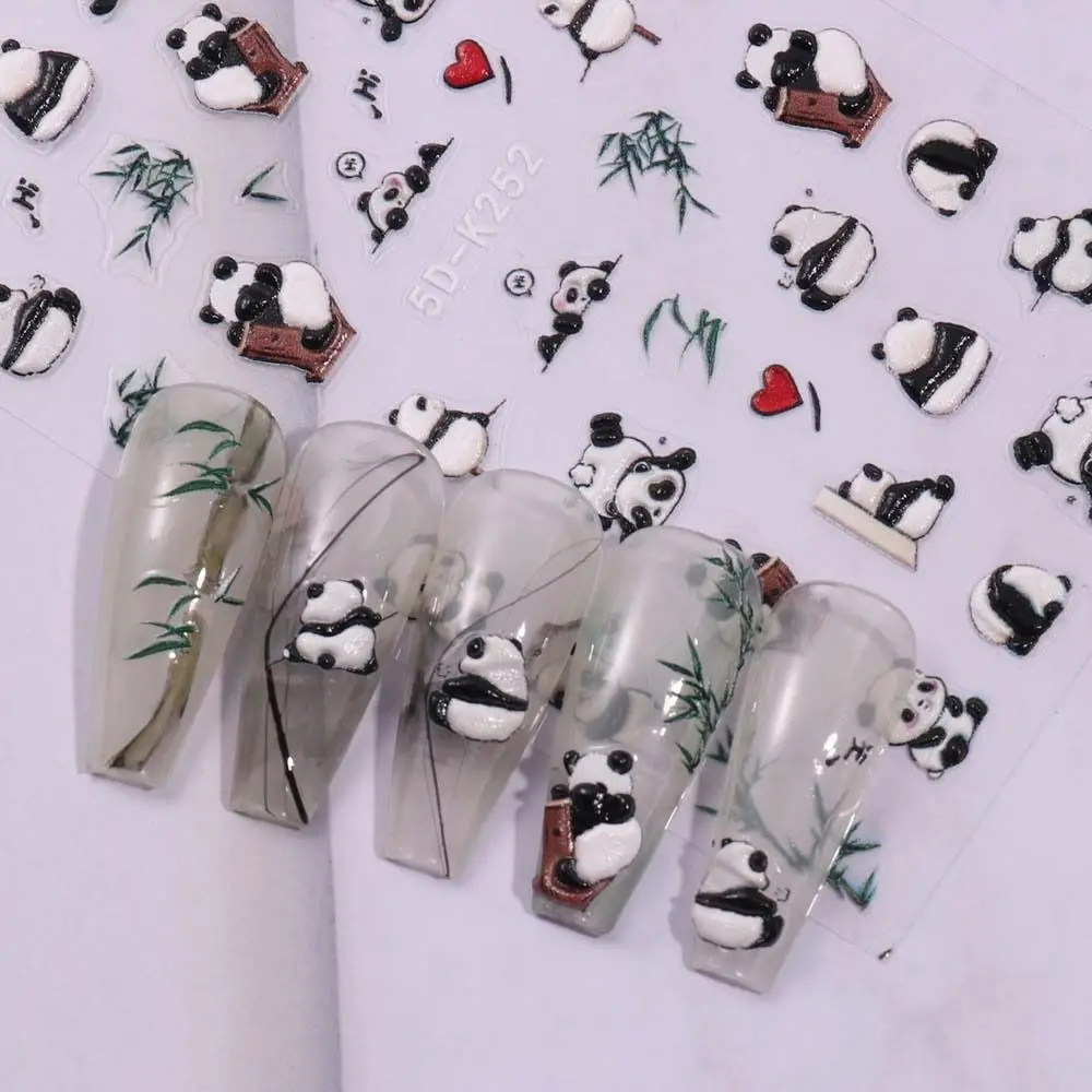 Self Adhesive Panda Nail Stickers Cartoon Bamboo Nail Decoration Animals Nail Decals Gift