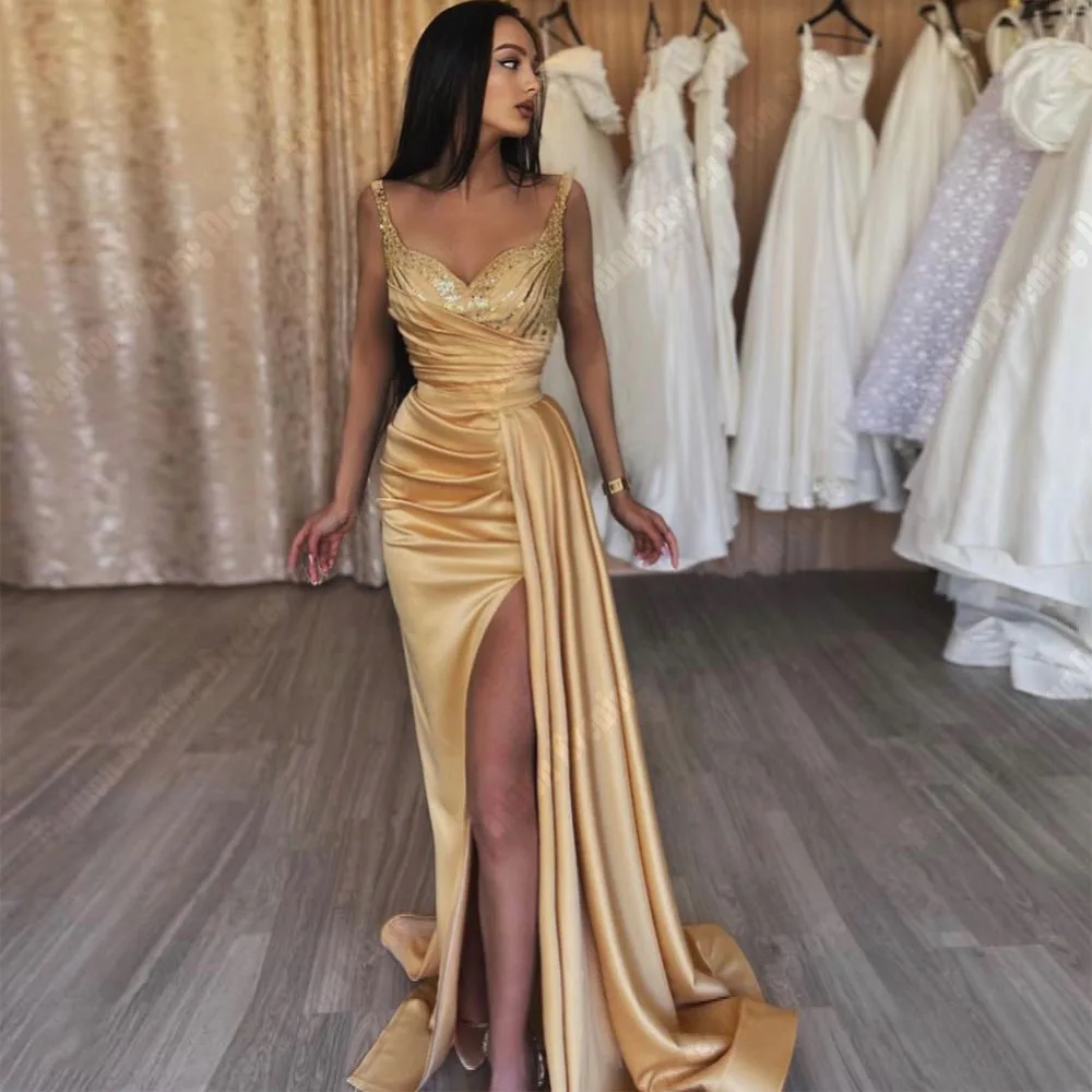 Robe de Soirée Sirène Élégante en Satin pour Femme, Tenue Sexy à Paillettes Brillantes, Forme Princesse, pour Banquet de Célébrité