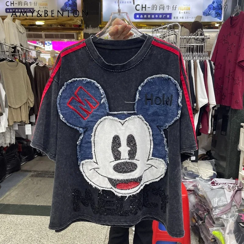 

Модная новинка: футболка с объемной вышивкой и мультяшным принтом в стиле Y2K, омолаживающая, свободного кроя, с коротким рукавом, для женщин и девушек.