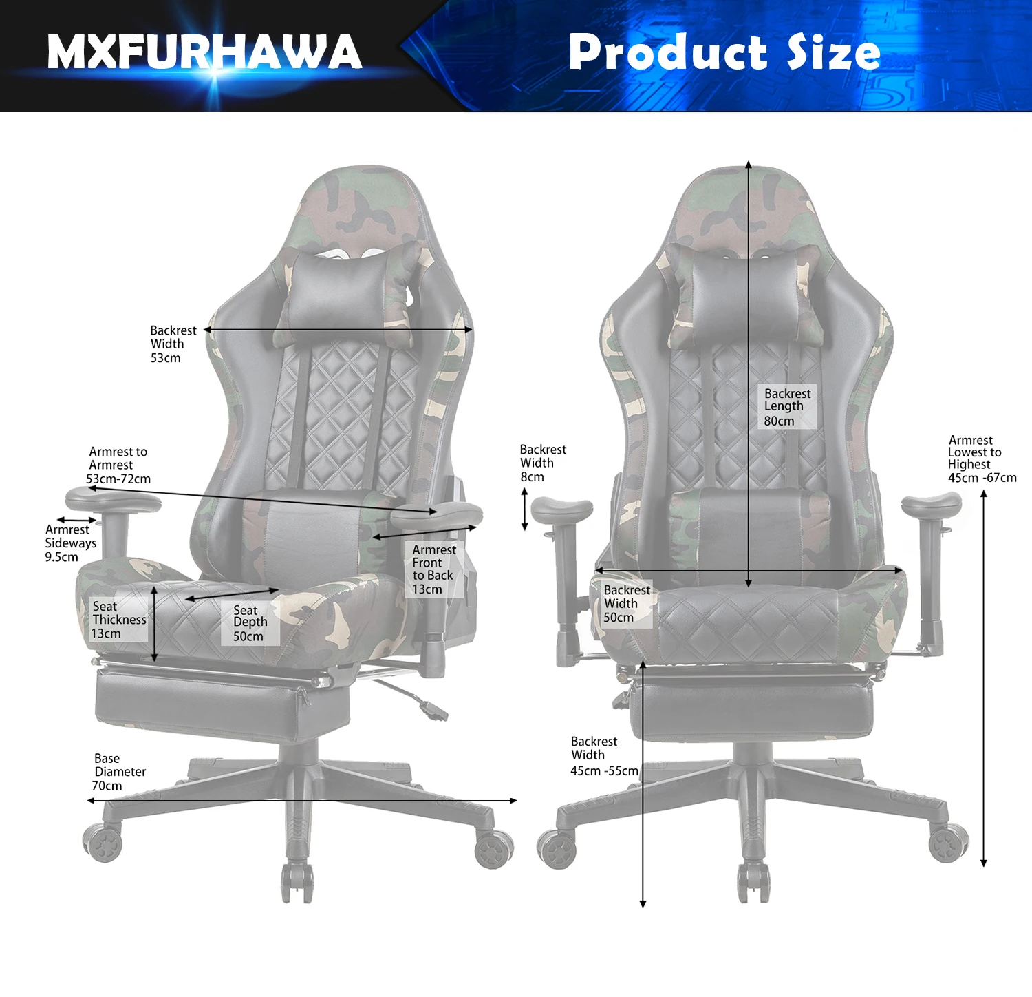 Gaming Chair PC Office Chair Computer Racing Chair PU Desk Task Chair Ergonomic 360°Swivel Rolling Chair E-sports Chair[US-W]