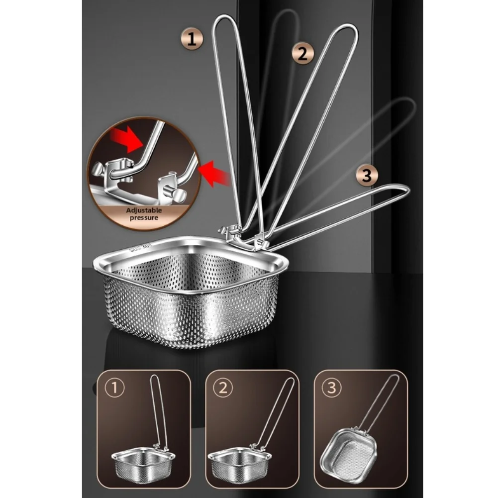 304 SS Foldable Colander with Edge Hook for Kitchen Storage Saving Straining Frying Boiling and Filtering Needs