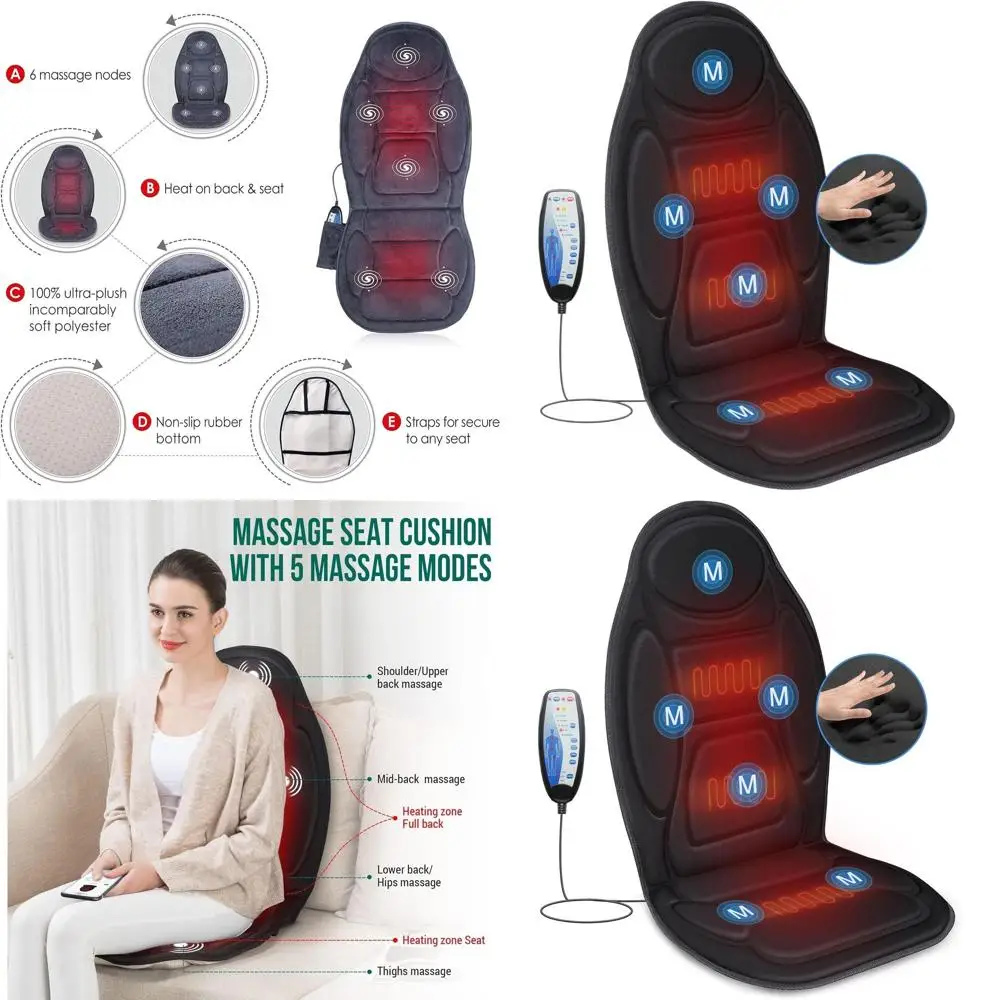

Heat & Vibration Massage Cushion with 6 Motors, 2 Heat Levels, Ideal for Home & Office Use, Unisex Gift