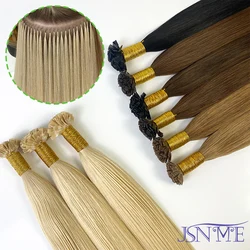 JSNME-extensiones de cabello humano de punta plana de alta calidad, queratina Natural Real, marrón, Rubio, 1g/hebra para salón, 14-22''