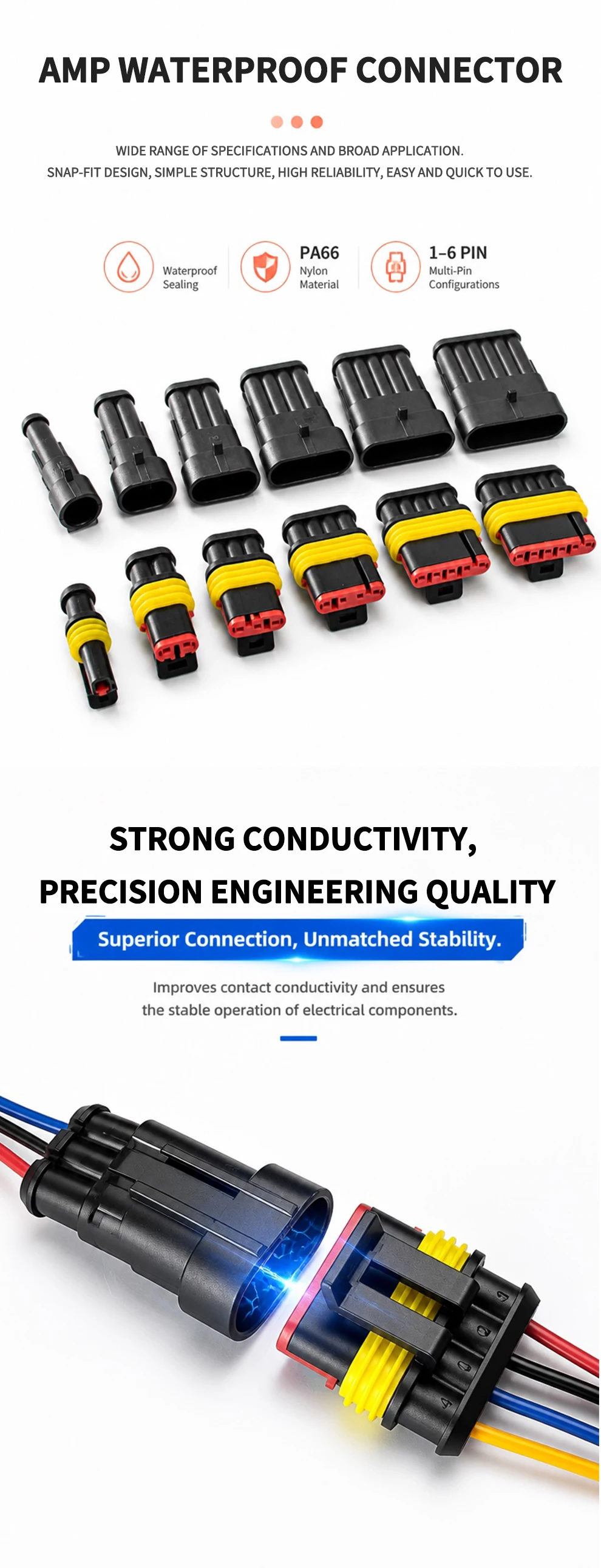 6Pin Waterproof AMP Auto Connector 18AWG M/F 1.5mm Term Quick Disconnect for Car Truck VehicleDJ7061-1.5-11/21 282090-1/282108-1 T&I Online Store