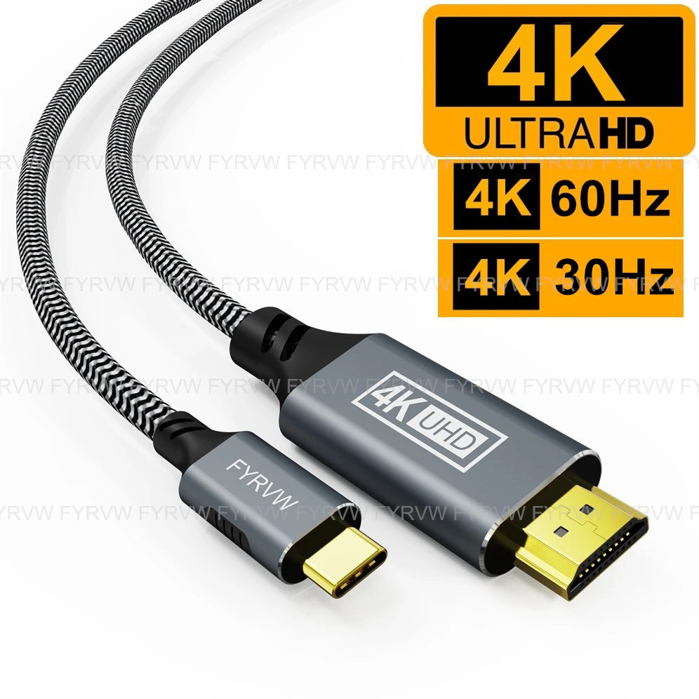 USB C to HDMI-Compatible Cable 4K Type C to HDMI-Compatible for MacBook Pro Air iPad Pro Samsung TV iPhone15 to 4K HDTV  Cable