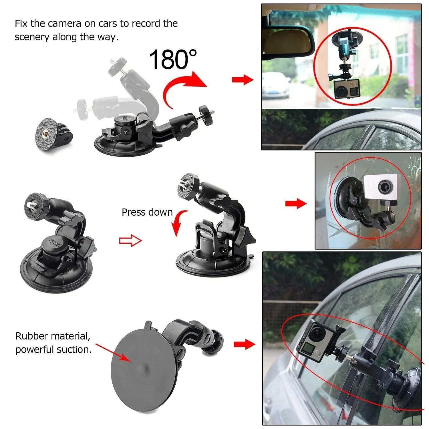 Ventosa universal para carro, 9cm, suporte de telefone ajustável, adaptador 1/4 para gopro 12 11 10 insta360 osmo action 4 3, câmera de telefone inteligente