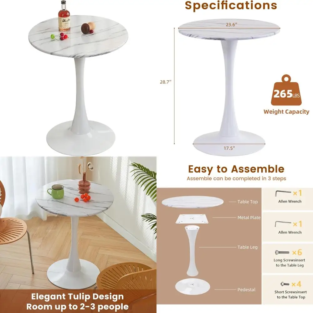 Contemporary Round Dining Table, Sleek Tulip-Inspired Kitchen Table, Mid-Century Modern Metal Base Table for Compact Spaces