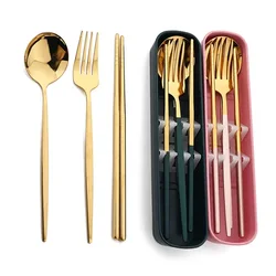 Portable Cutlery Set With Case Stainless Steel Dinnerware Set Camping travel Spoon Fork Chopstick Flatware Kitchen Accessories