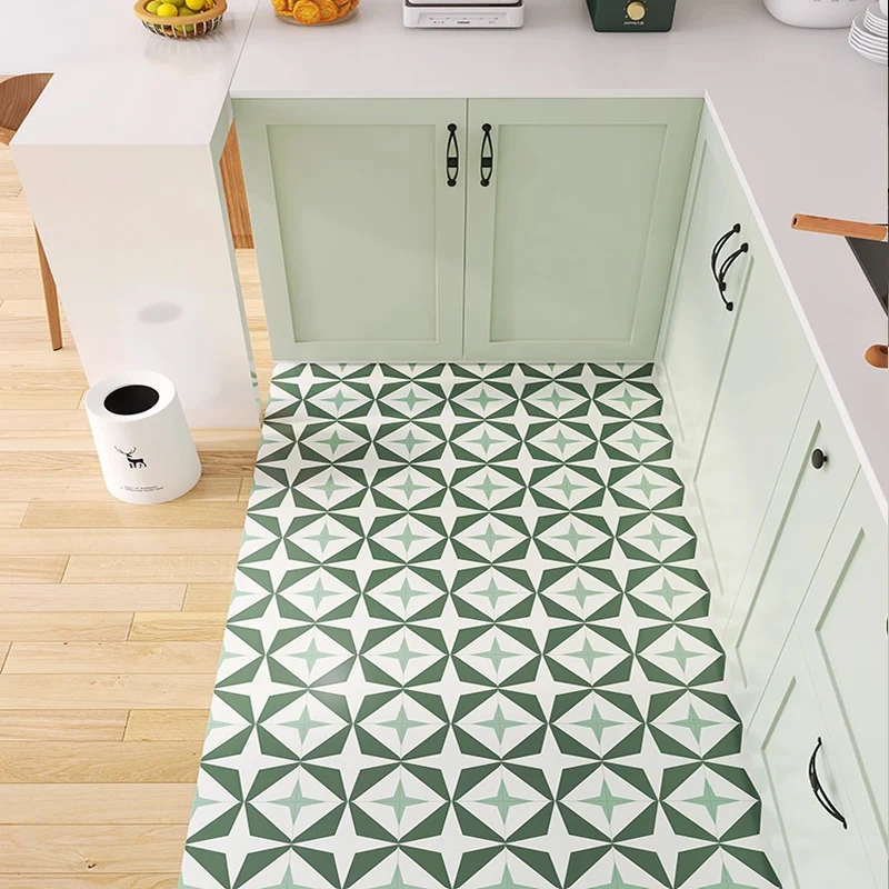 

Kitchen Floor Mats Waterproof Oil-proof Wipeable Washable Mat Leather Non-slip Dirt-resistant Carpet Green Texture Long Rugs